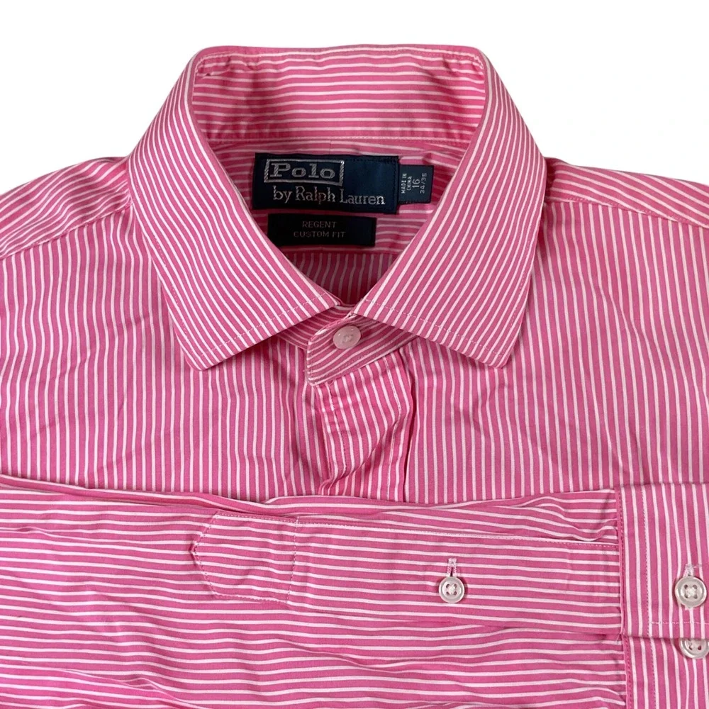 Polo Ralph Lauren Regent Custom Fit Pink Striped Dress‎ Shirt 16 ( large)34/35